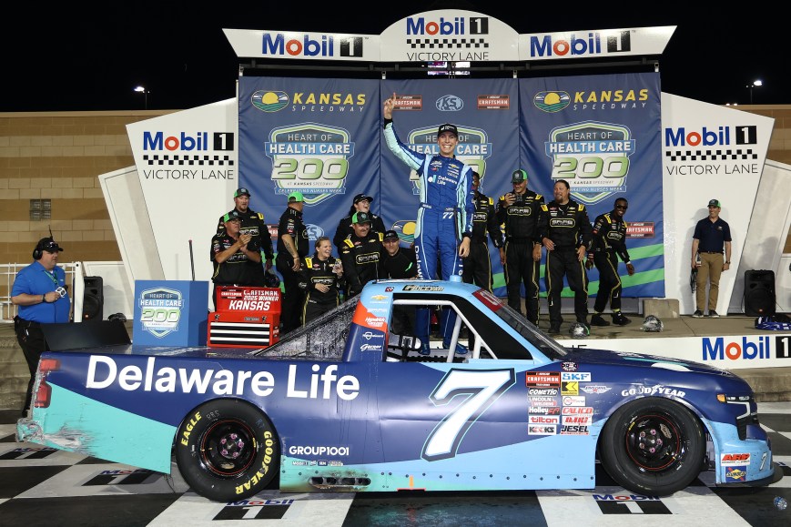 Hocevar Survives Wall Contact to Win Thrilling Kansas Truck Race